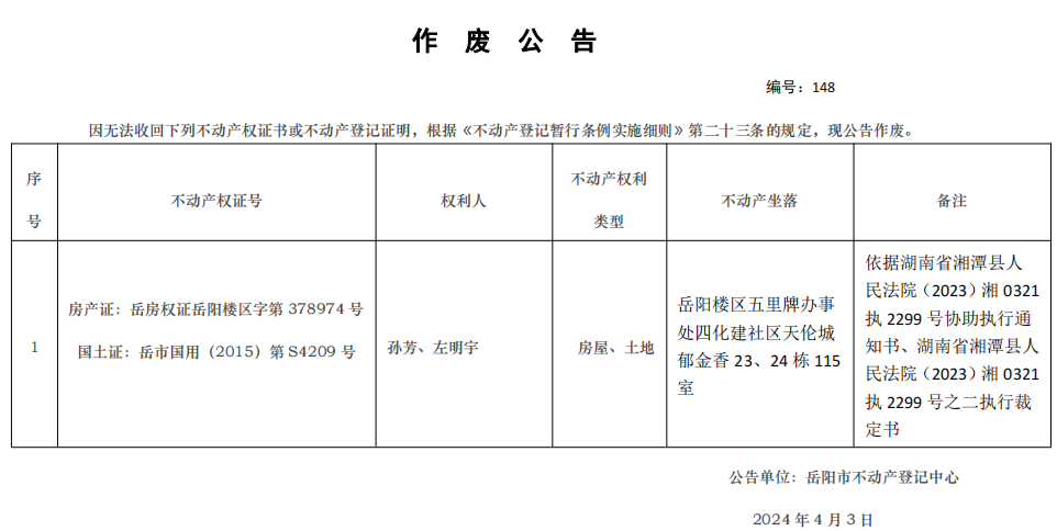 作废公告编号孙芳左明宇148